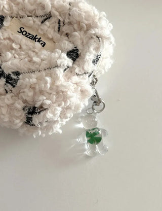Teddy Bear Transparent Four-Leaf Clover Acrylic Keyring Hook