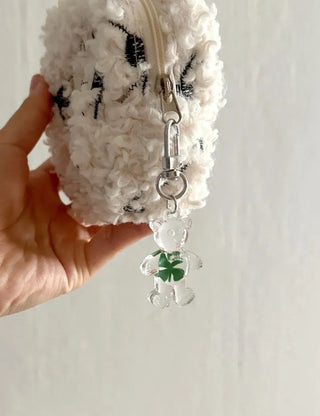 Teddy Bear Transparent Four-Leaf Clover Acrylic Keyring Hook