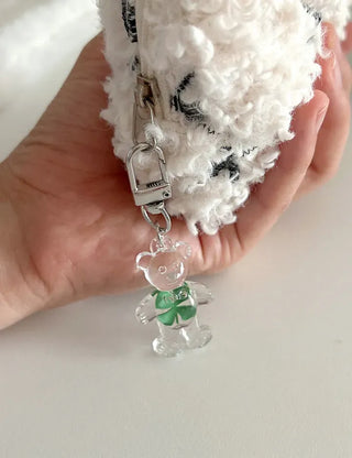 Teddy Bear Transparent Four-Leaf Clover Acrylic Keyring Hook