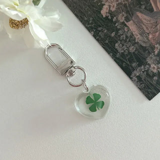Teddy Bear Transparent Four-Leaf Clover Acrylic Keyring Hook
