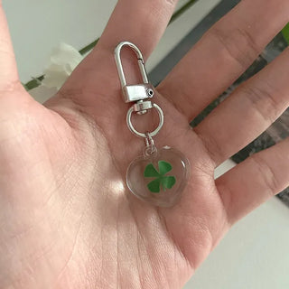 Teddy Bear Transparent Four-Leaf Clover Acrylic Keyring Hook