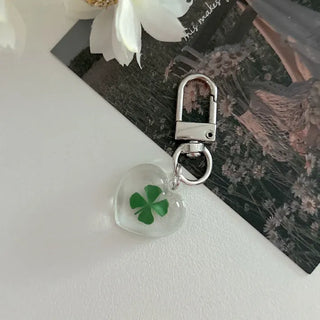 Teddy Bear Transparent Four-Leaf Clover Acrylic Keyring Hook