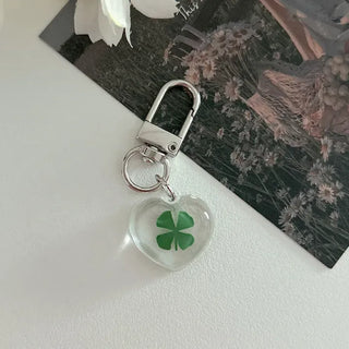 Teddy Bear Transparent Four-Leaf Clover Acrylic Keyring Hook