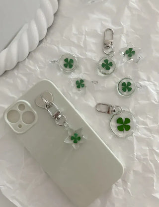 Teddy Bear Transparent Four-Leaf Clover Acrylic Keyring Hook