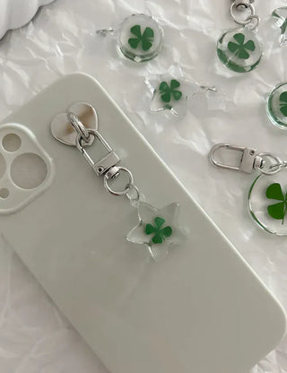 Teddy Bear Transparent Four-Leaf Clover Acrylic Keyring Hook