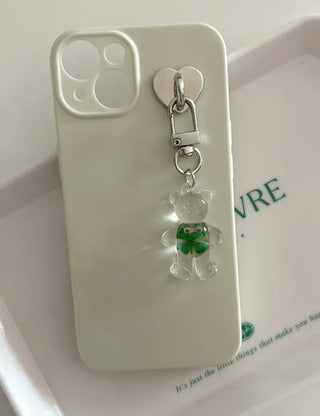 Teddy Bear Transparent Four-Leaf Clover Acrylic Keyring Hook