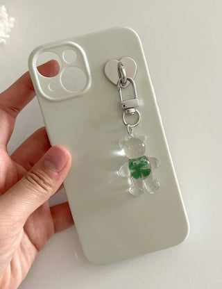 Teddy Bear Transparent Four-Leaf Clover Acrylic Keyring Hook