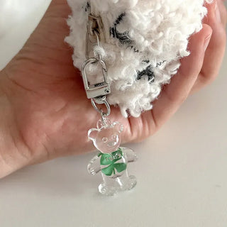 Teddy Bear Transparent Four-Leaf Clover Acrylic Keyring Hook