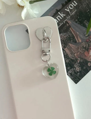 Teddy Bear Transparent Four-Leaf Clover Acrylic Keyring Hook