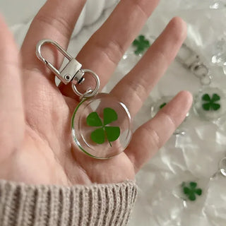 Teddy Bear Transparent Four-Leaf Clover Acrylic Keyring Hook