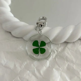 Teddy Bear Transparent Four-Leaf Clover Acrylic Keyring Hook