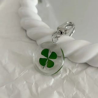 Teddy Bear Transparent Four-Leaf Clover Acrylic Keyring Hook