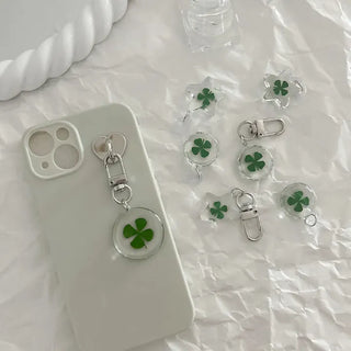 Teddy Bear Transparent Four-Leaf Clover Acrylic Keyring Hook