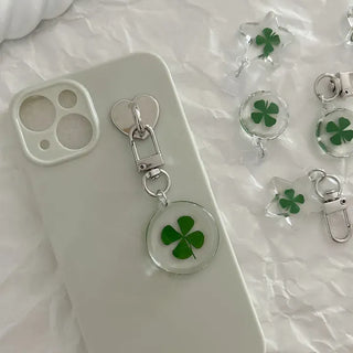 Teddy Bear Transparent Four-Leaf Clover Acrylic Keyring Hook