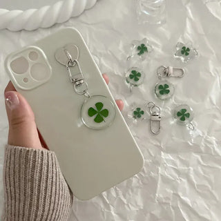 Teddy Bear Transparent Four-Leaf Clover Acrylic Keyring Hook