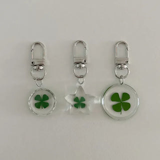 Teddy Bear Transparent Four-Leaf Clover Acrylic Keyring Hook