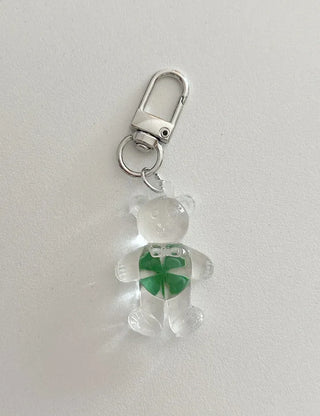 Teddy Bear Transparent Four-Leaf Clover Acrylic Keyring Hook