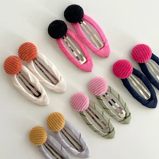 1+1 Set Hairpin Corduroy Button Snap Mini Side Hair Clip