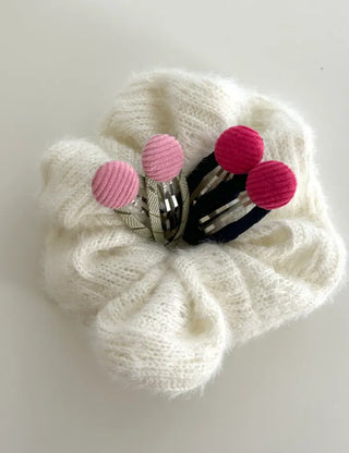 1+1 Set Hairpin Corduroy Button Snap Mini Side Hair Clip