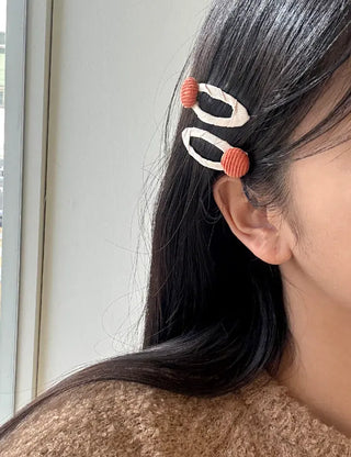 1+1 Set Hairpin Corduroy Button Snap Mini Side Hair Clip