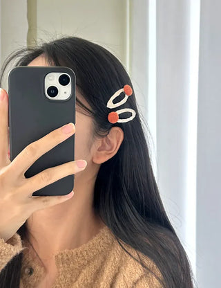 1+1 Set Hairpin Corduroy Button Snap Mini Side Hair Clip
