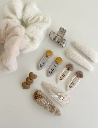 1+1 Set Hairpin Corduroy Button Snap Mini Side Hair Clip
