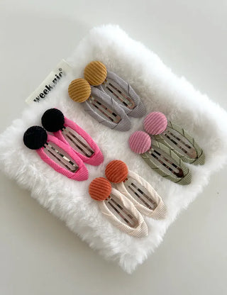1+1 Set Hairpin Corduroy Button Snap Mini Side Hair Clip