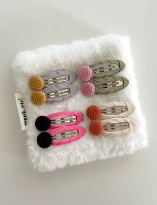 1+1 Set Hairpin Corduroy Button Snap Mini Side Hair Clip