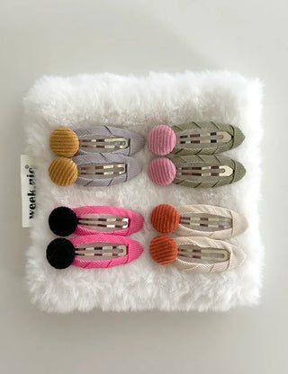 1+1 Set Hairpin Corduroy Button Snap Mini Side Hair Clip