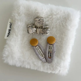 1+1 Set Hairpin Corduroy Button Snap Mini Side Hair Clip