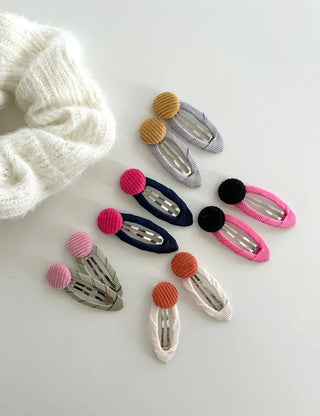 1+1 Set Hairpin Corduroy Button Snap Mini Side Hair Clip