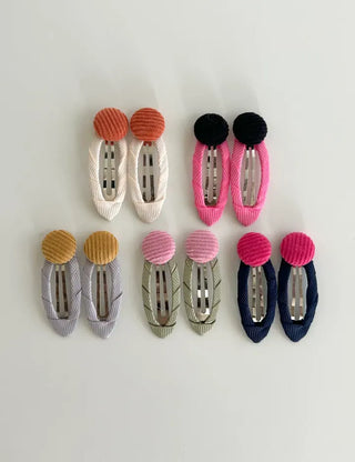 1+1 Set Hairpin Corduroy Button Snap Mini Side Hair Clip