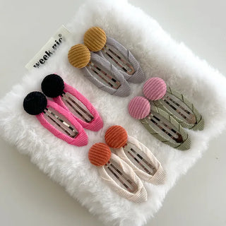 1+1 Set Hairpin Corduroy Button Snap Mini Side Hair Clip