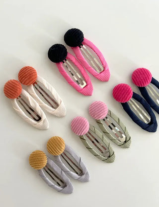 1+1 Set Hairpin Corduroy Button Snap Mini Side Hair Clip