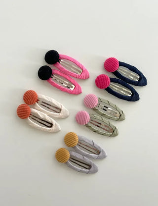 1+1 Set Hairpin Corduroy Button Snap Mini Side Hair Clip