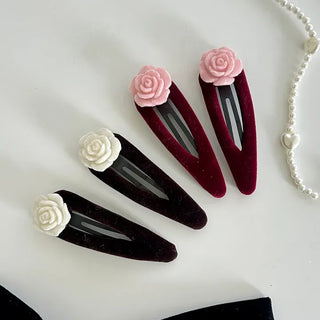 1+1 Set Rose Velvet Romantic Hairpin Snap Pin Side Hair Pin