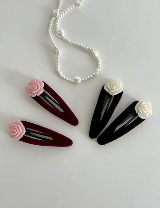 1+1 Set Rose Velvet Romantic Hairpin Snap Pin Side Hair Pin