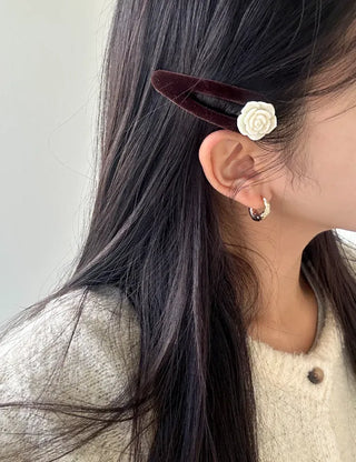 1+1 Set Rose Velvet Romantic Hairpin Snap Pin Side Hair Pin