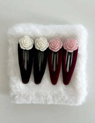 1+1 Set Rose Velvet Romantic Hairpin Snap Pin Side Hair Pin