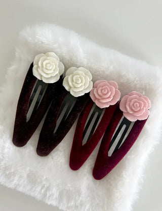 1+1 Set Rose Velvet Romantic Hairpin Snap Pin Side Hair Pin