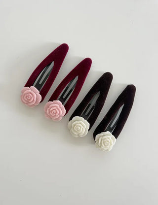1+1 Set Rose Velvet Romantic Hairpin Snap Pin Side Hair Pin