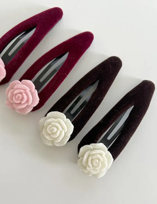 1+1 Set Rose Velvet Romantic Hairpin Snap Pin Side Hair Pin