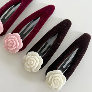 1+1 Set Rose Velvet Romantic Hairpin Snap Pin Side Hair Pin