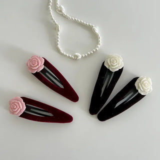 1+1 Set Rose Velvet Romantic Hairpin Snap Pin Side Hair Pin