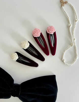 1+1 Set Rose Velvet Romantic Hairpin Snap Pin Side Hair Pin