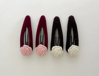 1+1 Set Rose Velvet Romantic Hairpin Snap Pin Side Hair Pin