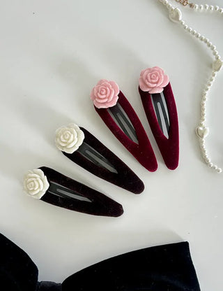 1+1 Set Rose Velvet Romantic Hairpin Snap Pin Side Hair Pin