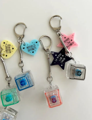 Retro Message Keycap Keyring Couple Keyholder LED Acrylic Keyboard