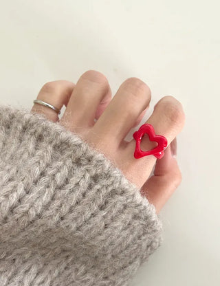Rough Heart Fashion Ring Acrylic Vintage Friendship Transparent