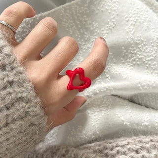 Rough Heart Fashion Ring Acrylic Vintage Friendship Transparent